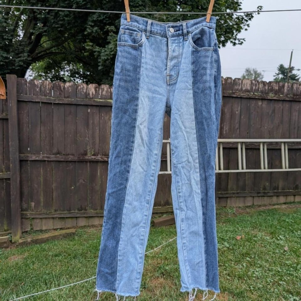 PacSun Two Tone Colorblock High Rise Straight Leg Jeans Blue Size 23 Button‎ Fly